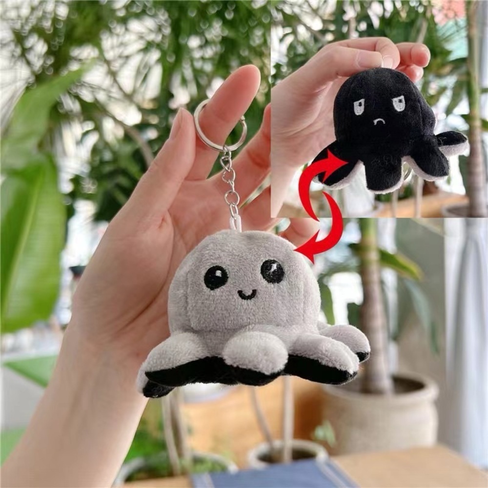 Reversible Octopus Plush Keychain Gray Black Mood Octopus Flip Plush Bag Charm